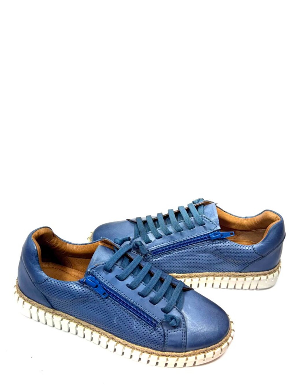 MIZ MOOZ LEATHER CASUAL PLATFORM LACE UP /ZIP SNEAKERS BLUE 37EU / 7US #S 43